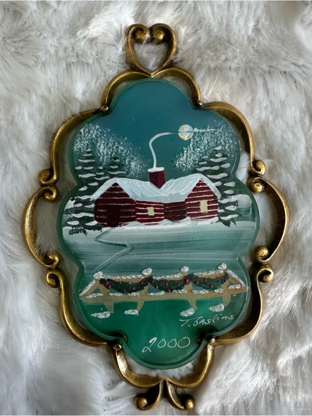 Fenton 95th Anniversary Vermont Sky Hand Painted Signed Ornament